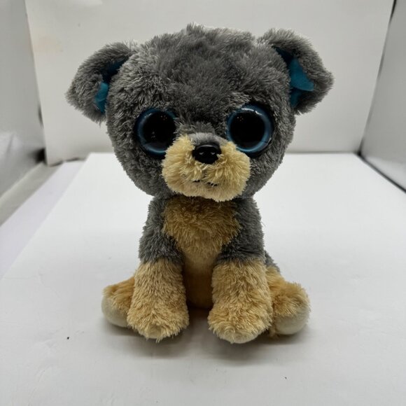 Ty Beanie Boos Scraps the Schnauzer Gray & Beige Puppy Plush Toy w Big Blue Eyes - Picture 3 of 10